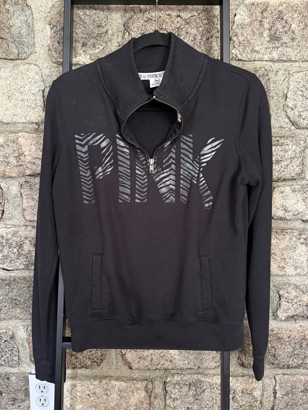 Victoria's Secret PINK Black Half-Zip Funnel Neck Sweatshirt